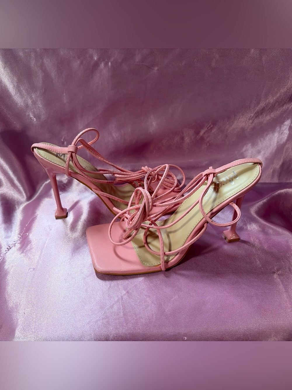 Pink Strappy Lace-Up Women's Heeled Sandals - Picture 6 of 7